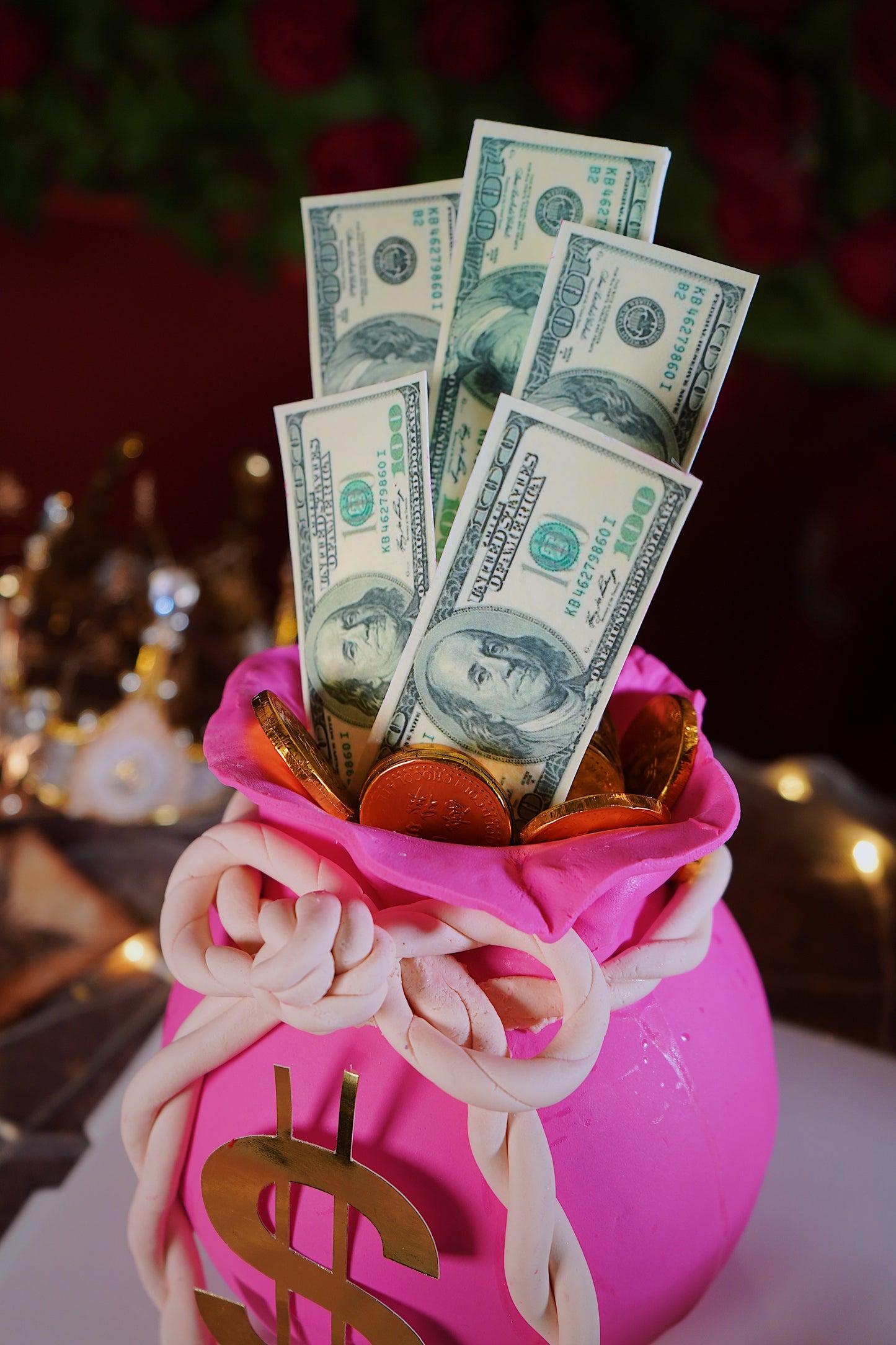 Hot Pink Money Bag Pinata Cake