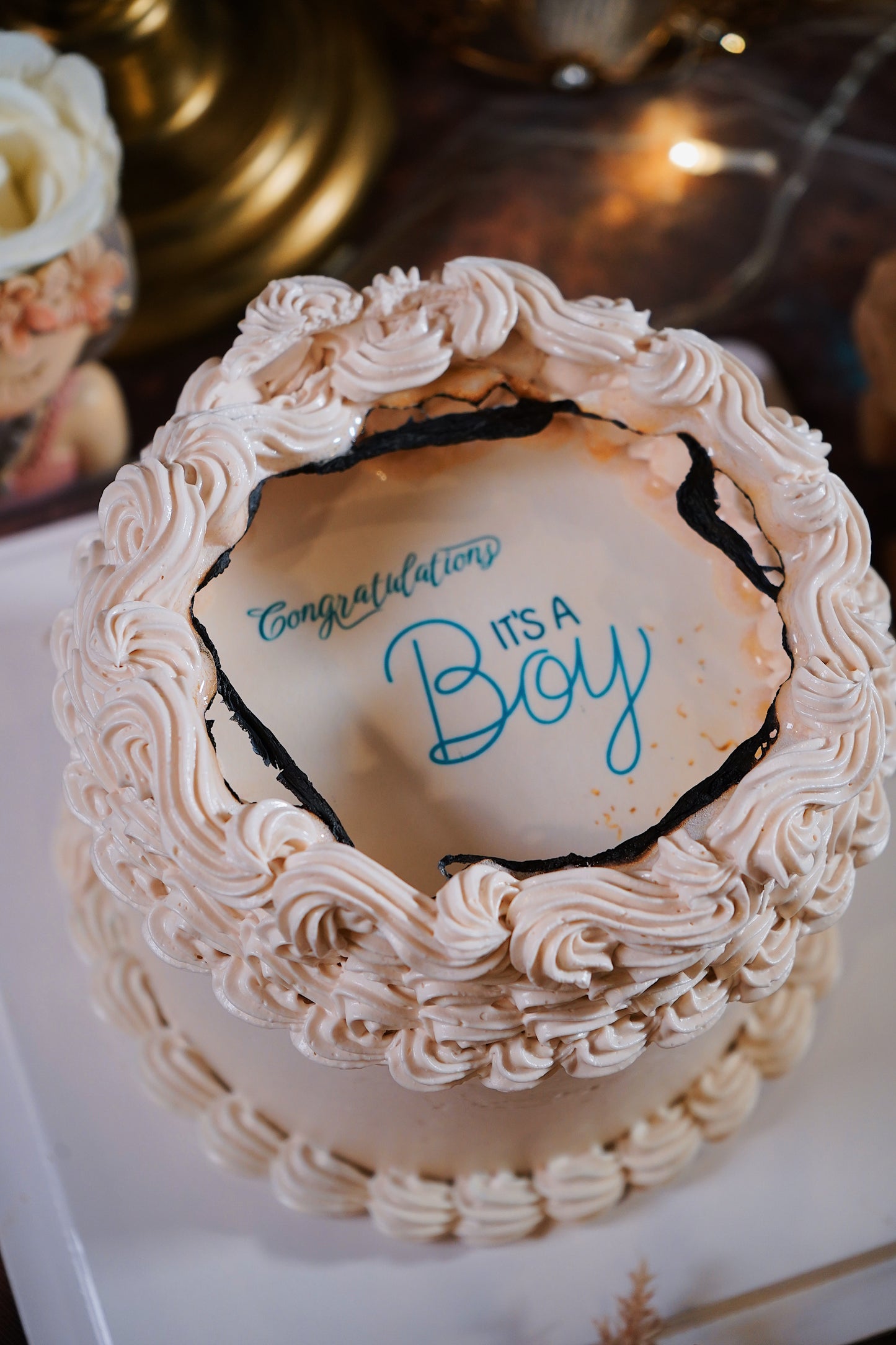 Gender Reveal Burn Away Cake