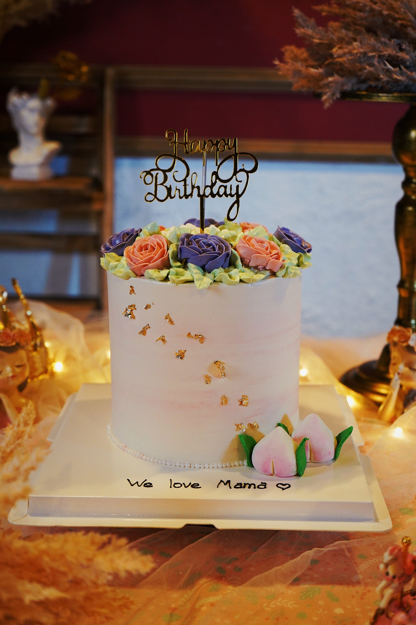 Sweet Pastel Floral Longevity Money Pulling Cake