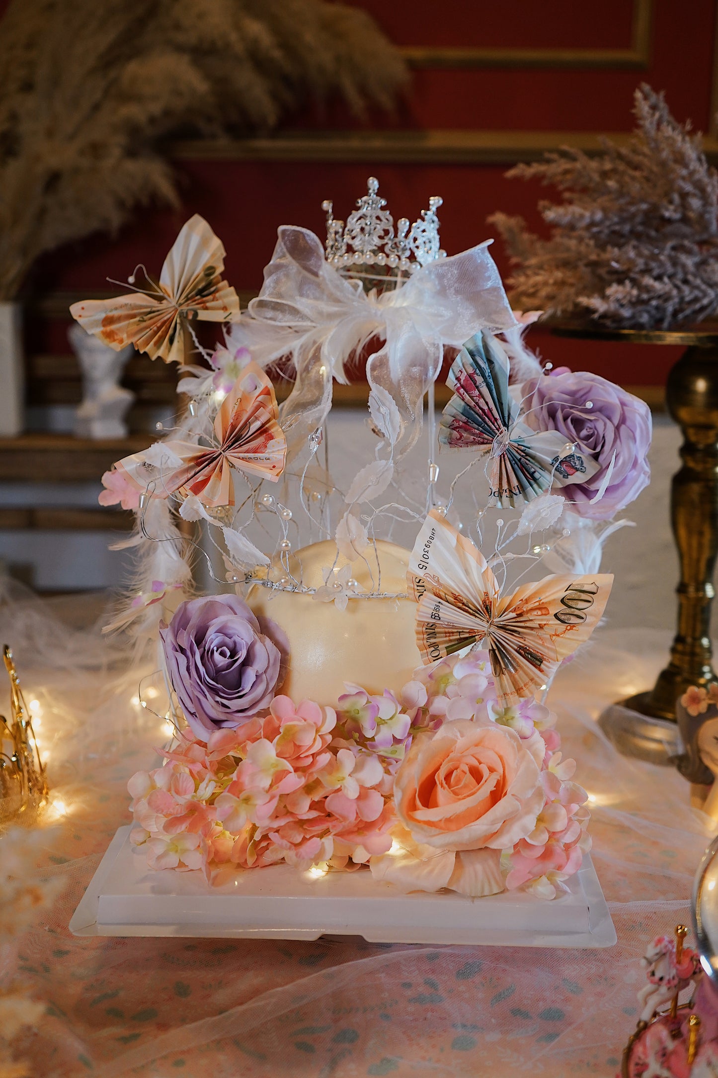 Money Butterfly Floral Pinata Cake
