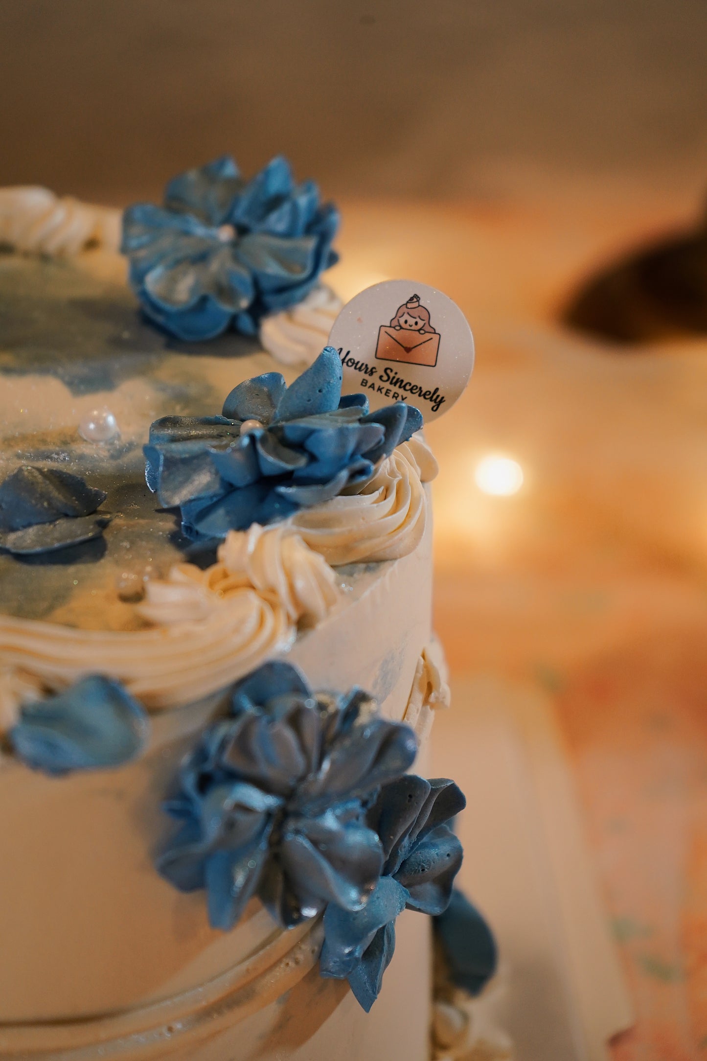 Blue & White Floral Painted Cake