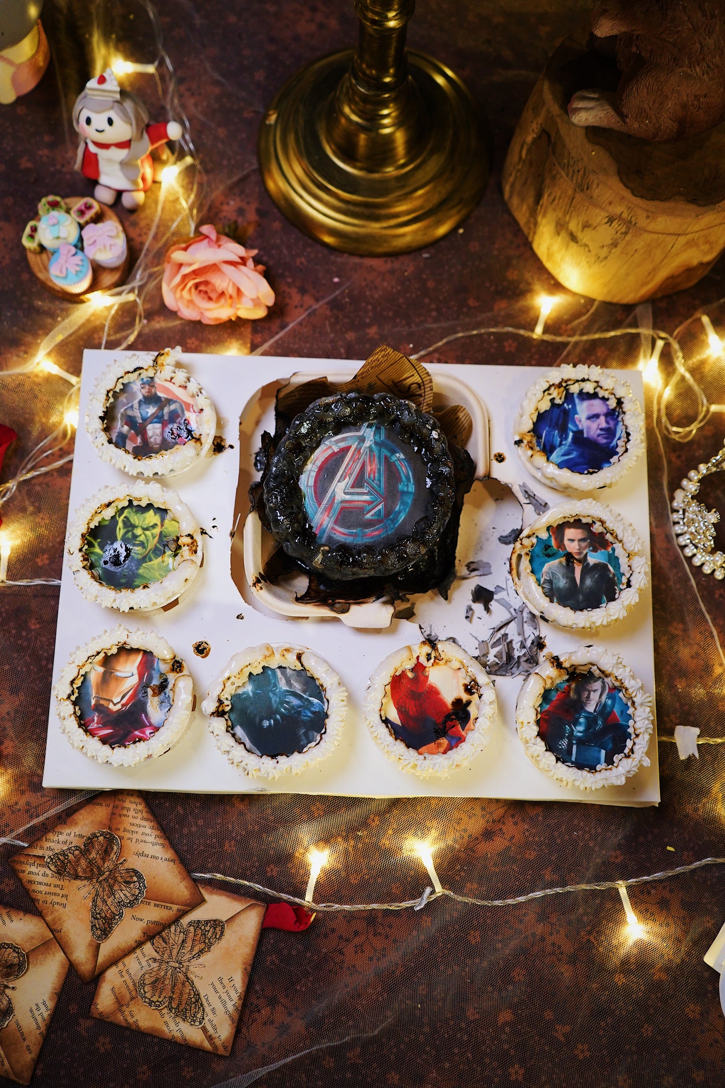 Avengers Bento Cake & Cupcakes Burn Away Cake