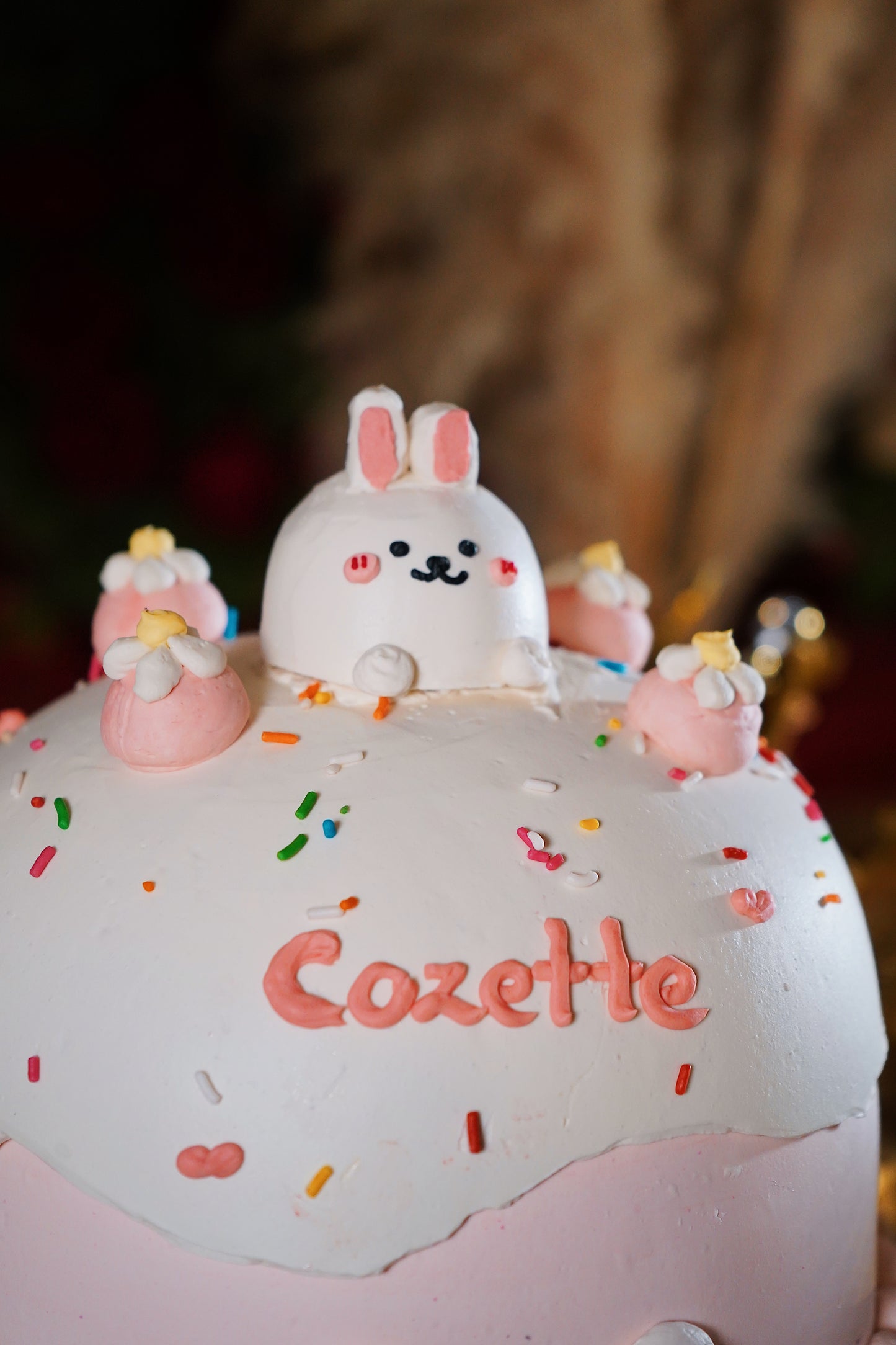 Pink Bunny Sprinkles Dome Cake