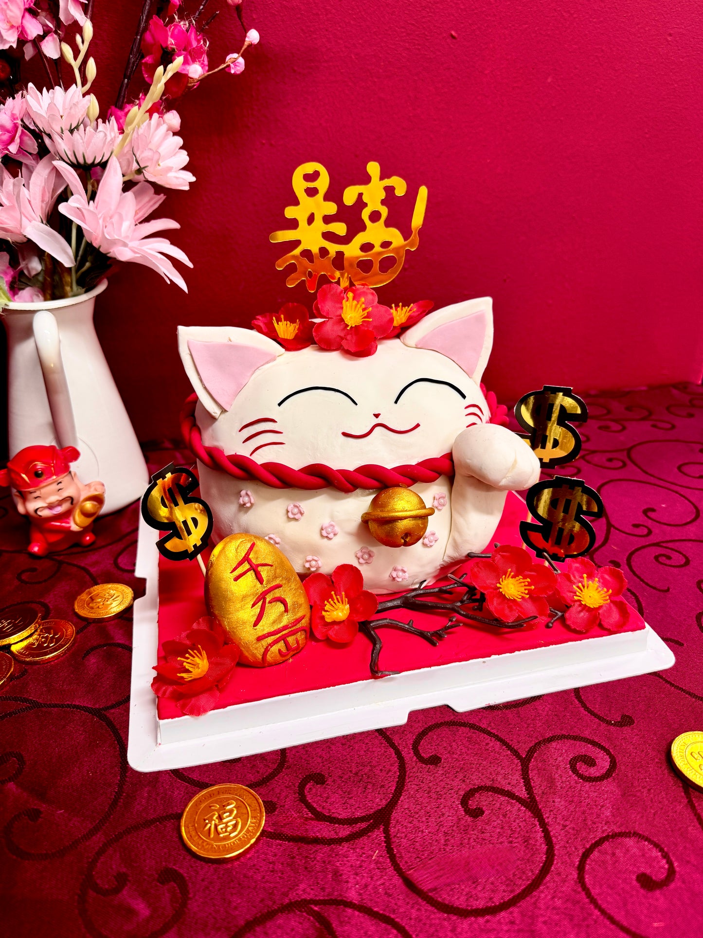 Sincerely Fortune Cat Money Pulling Cake
