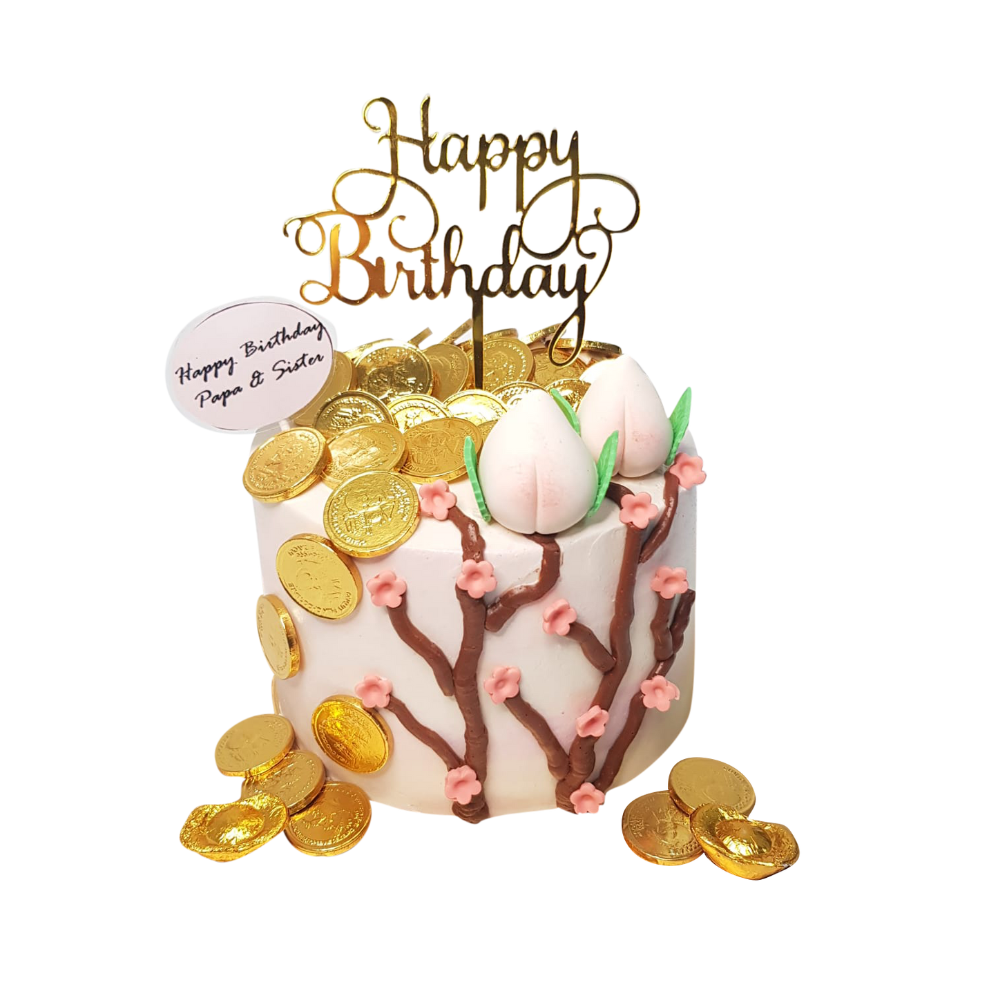 White & Pink Longevity Peach Blossoms Money Pulling Cake