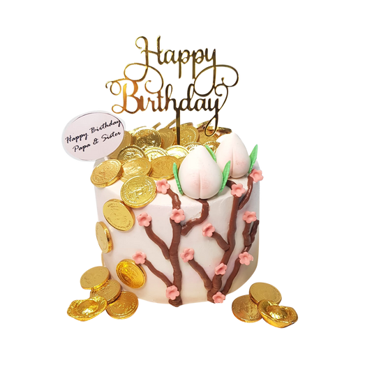 White & Pink Longevity Peach Blossoms Money Pulling Cake