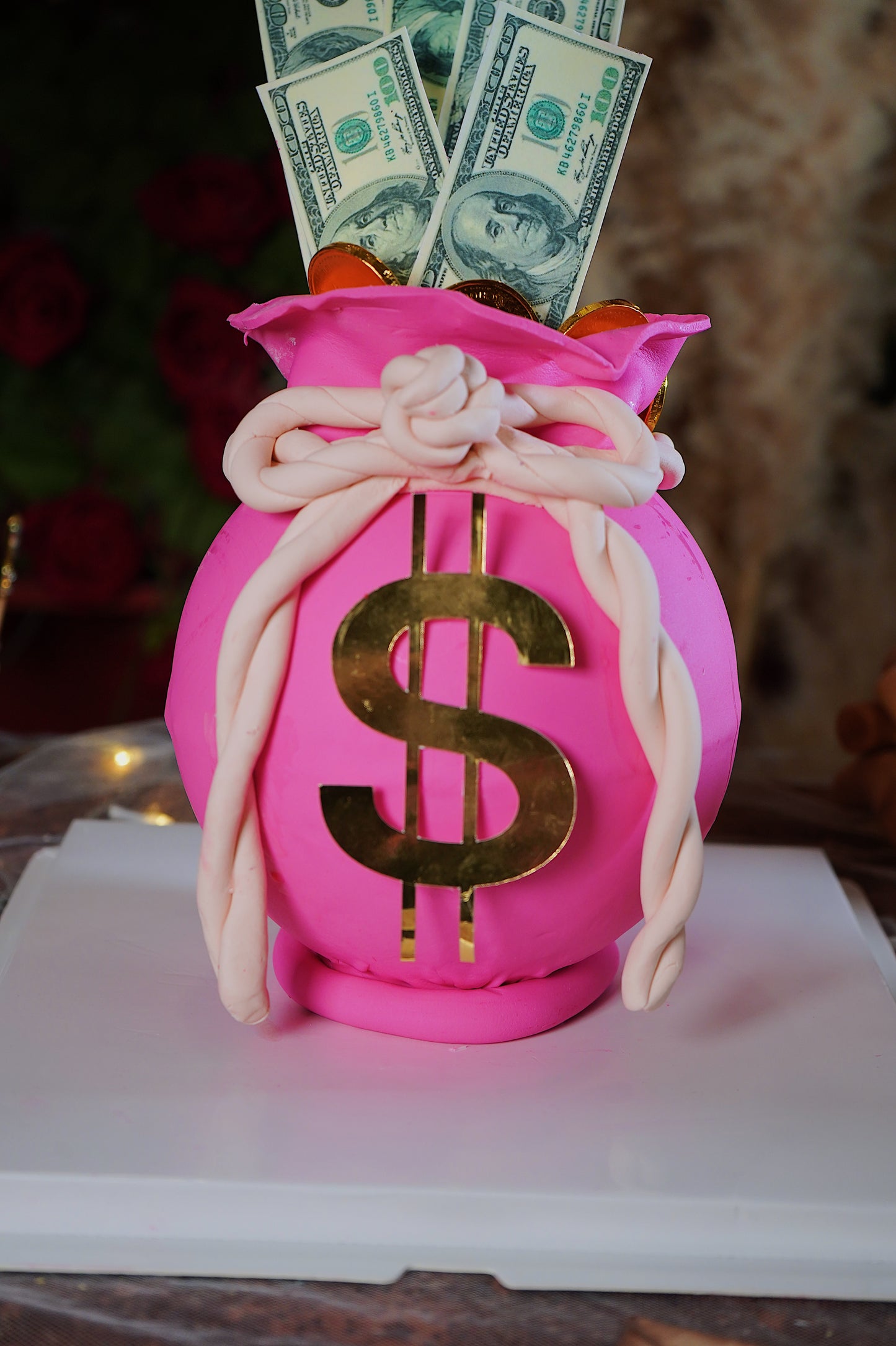 Hot Pink Money Bag Pinata Cake