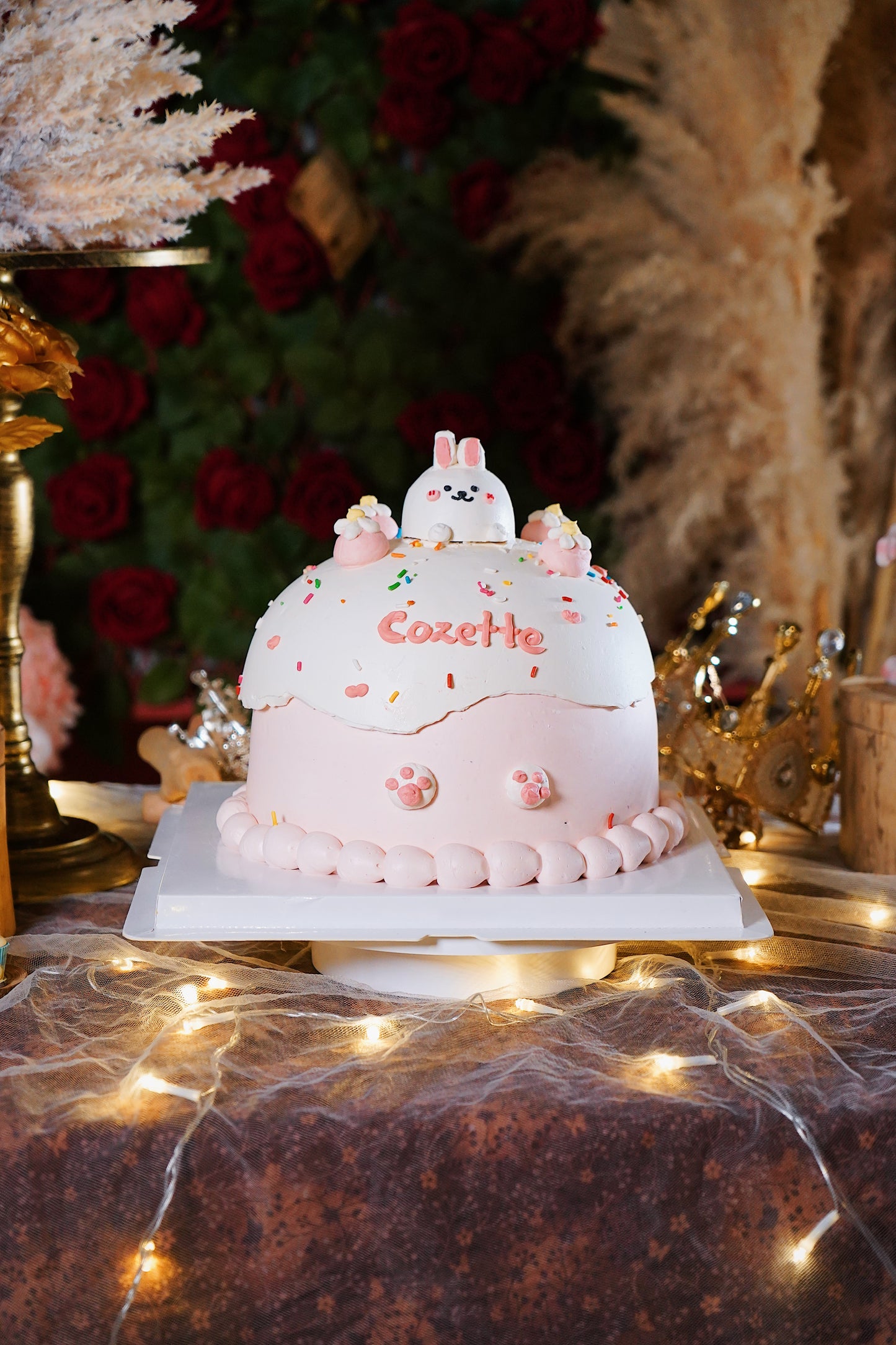 Pink Bunny Sprinkles Dome Cake