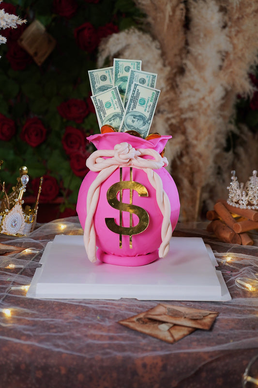 Hot Pink Money Bag Pinata Cake