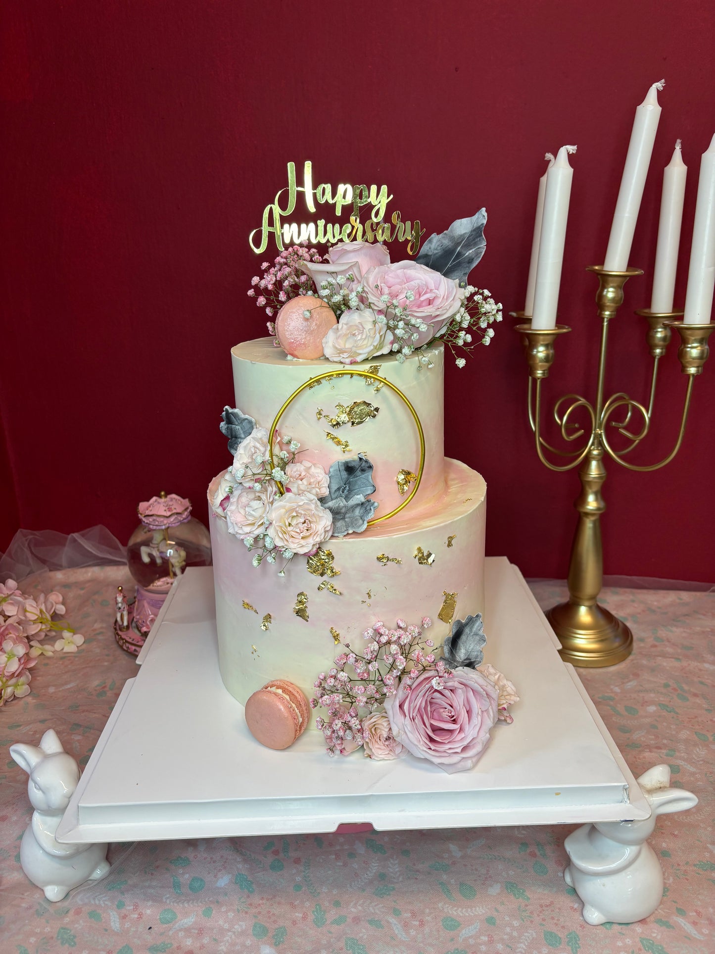 Floral Gold Enchanted Ring Two Tier Cake