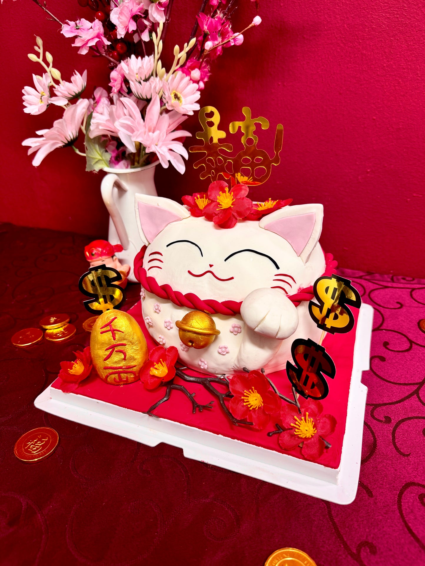 Sincerely Fortune Cat Money Pulling Cake