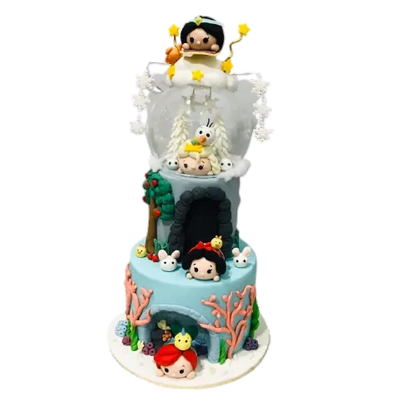 Tsum Tsum Frozen Elsa Aladdin Jasmine Snow White Little Mermaid Two Tier Cake