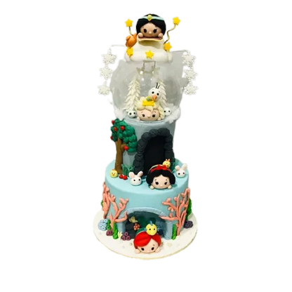 Tsum Tsum Frozen Elsa Aladdin Jasmine Snow White Little Mermaid Two Tier Cake