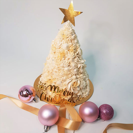 White And Gold Christmas Tree Cream Chocolate Fudge Cake
