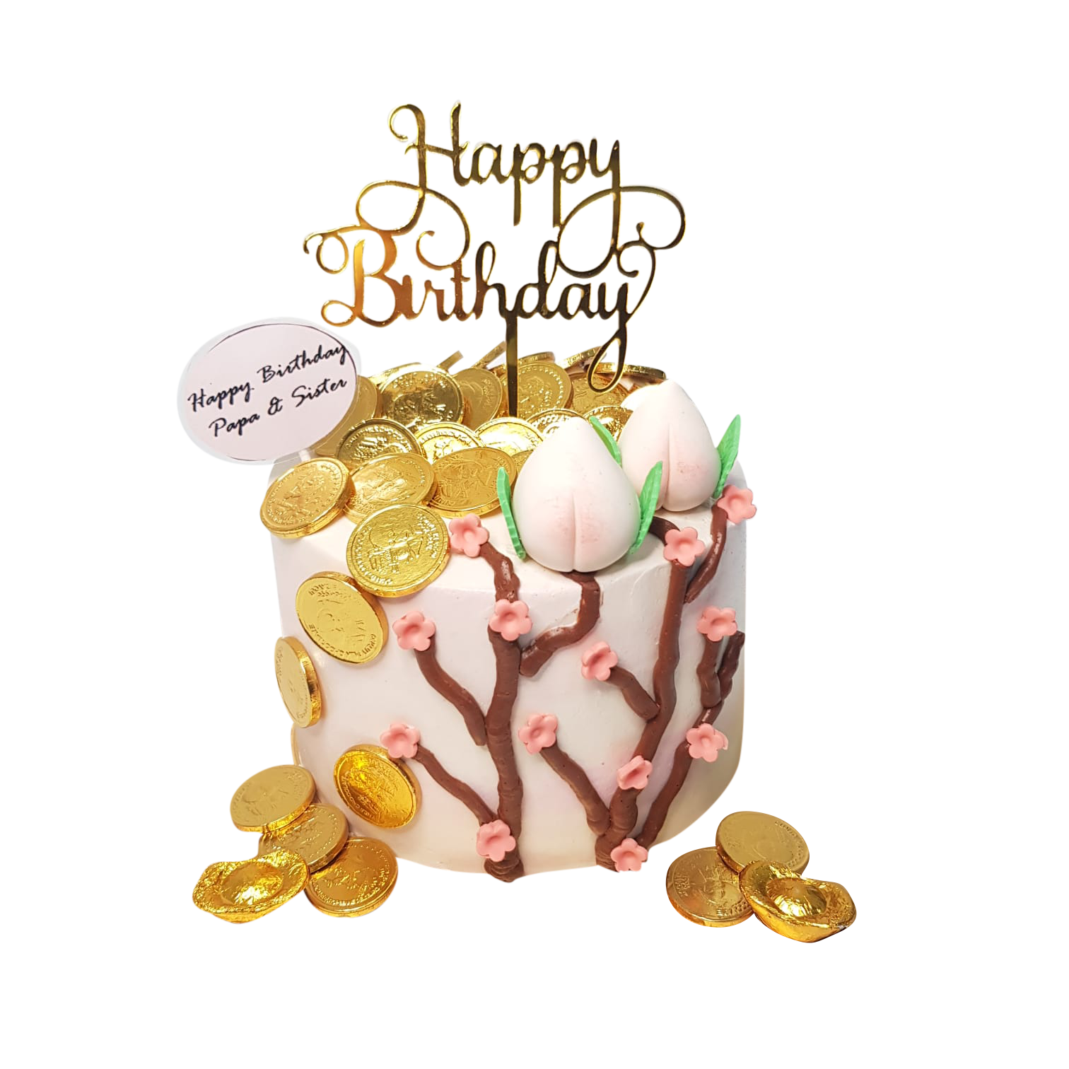 White & Pink Longevity Peach Blossoms Money Pulling Cake